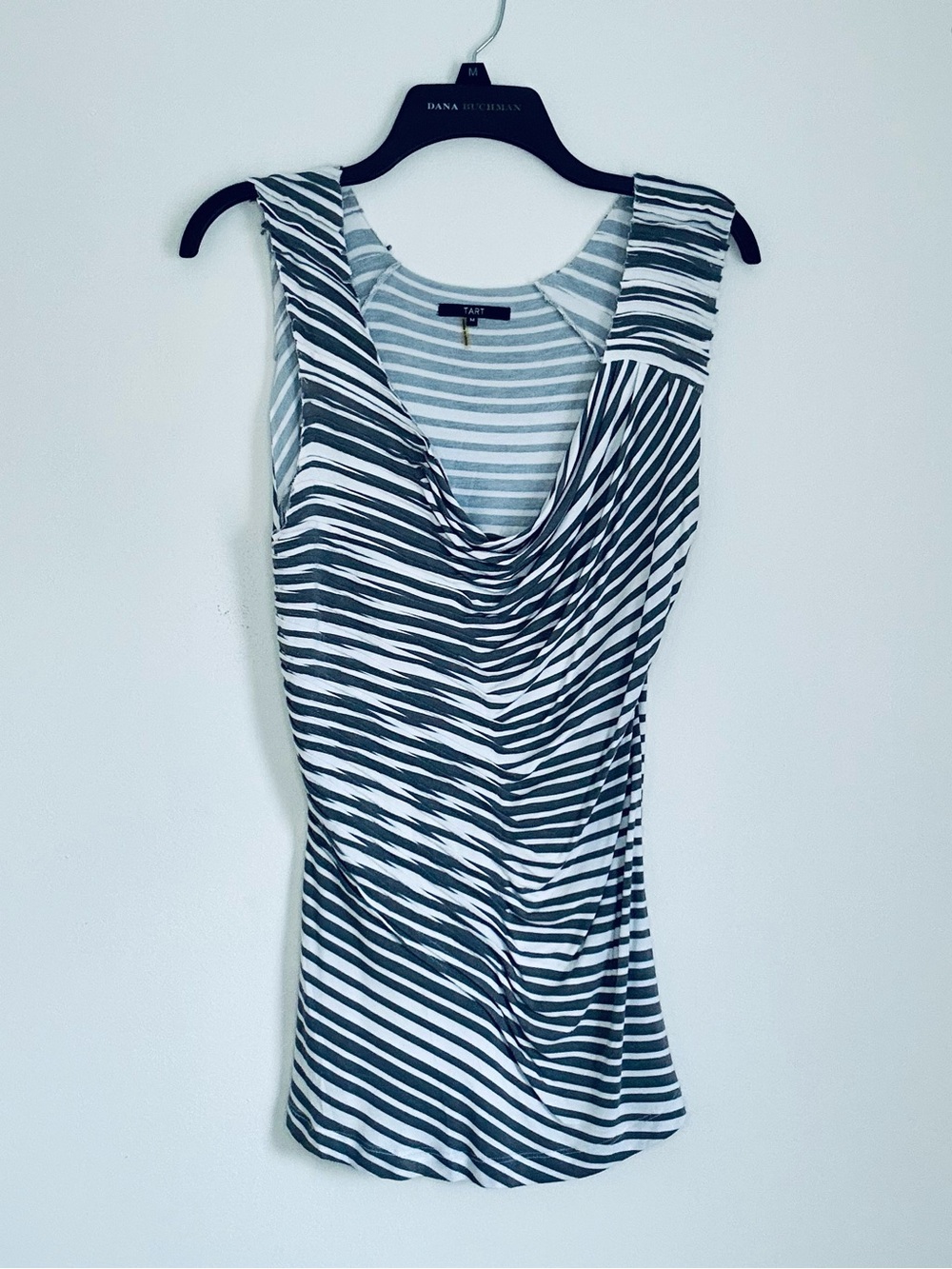 Tart Collections - Gray & White Striped Draped Cowl Neck Tank
